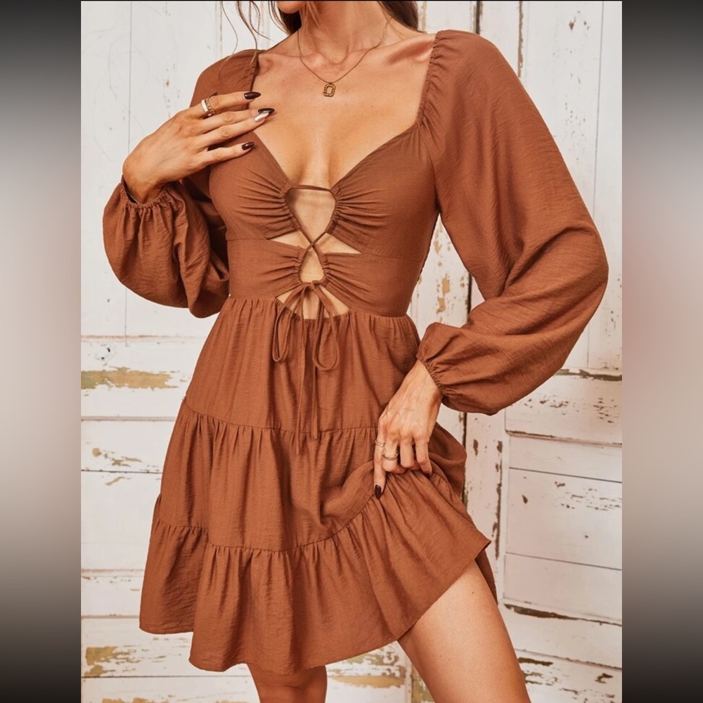 Brown Long Sleeve Dress